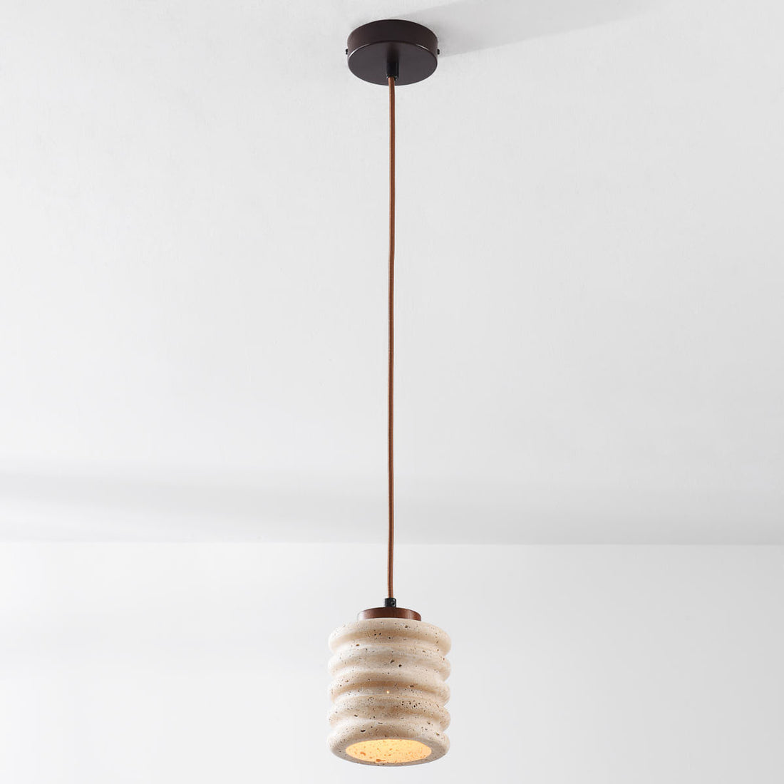 Kyoto Travertine & Wood Cylinder Pendant Light — Beige detail