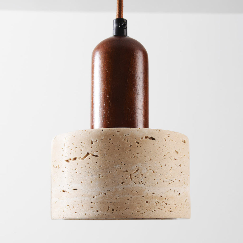 Taoka Travertine & Wood Pendant Light — 4 Lights, Linear