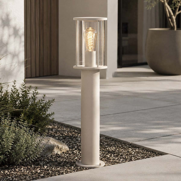 Dune outdoor post light in beige with clear glass cylinder 60cm height