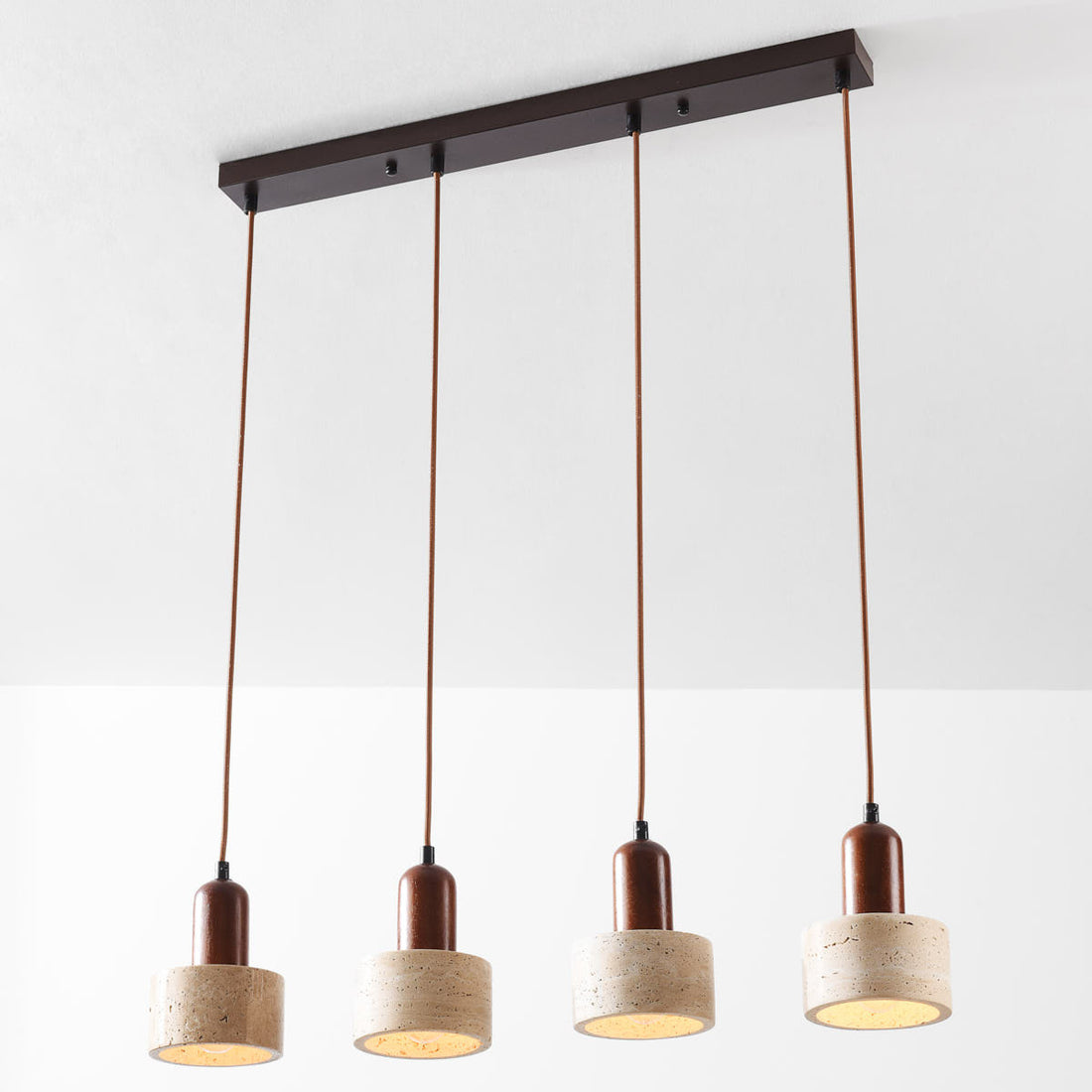 Taoka Travertine & Wood Pendant Light — 4 Lights, Linear detail