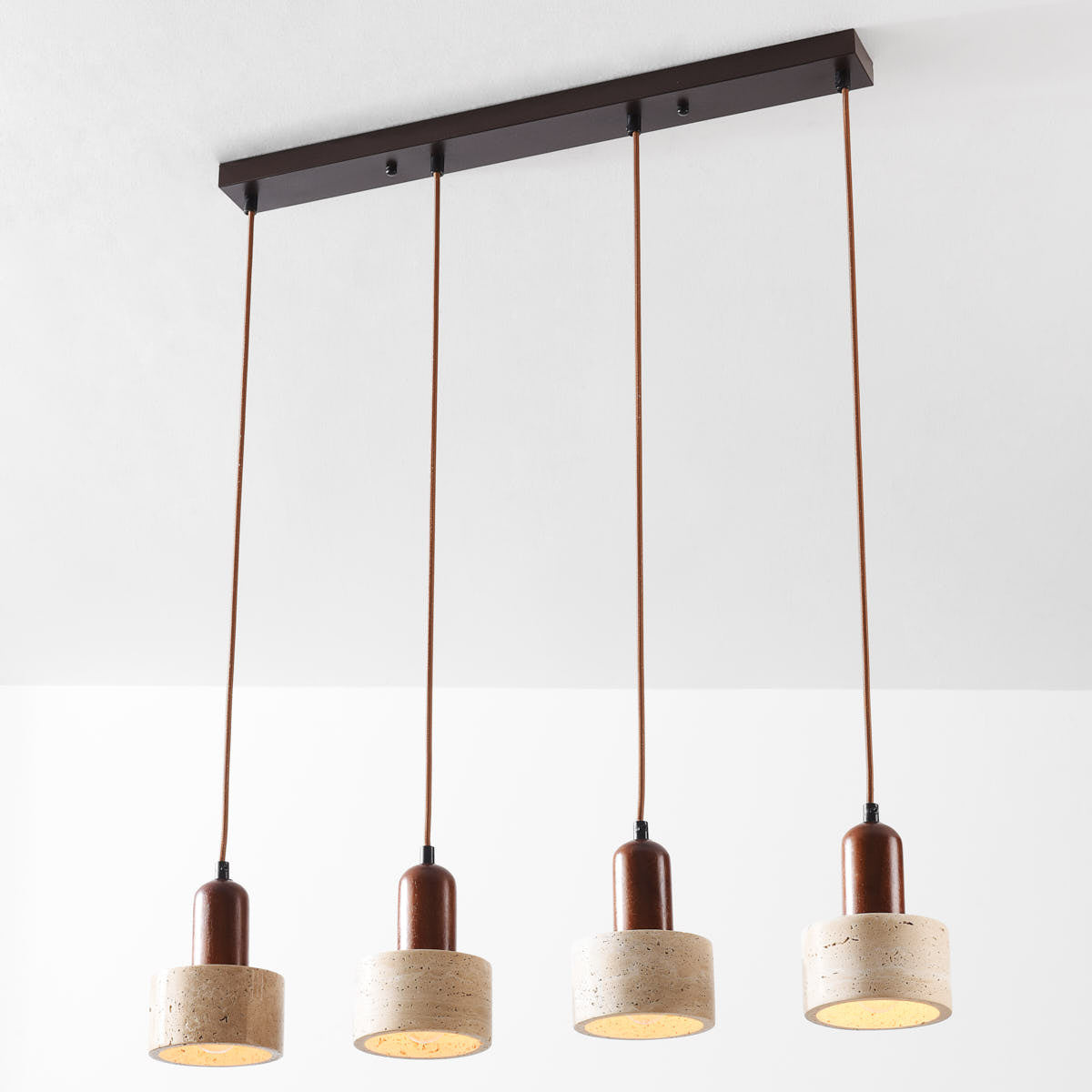 Taoka Travertine & Wood Pendant Light — 4 Lights, Linear
