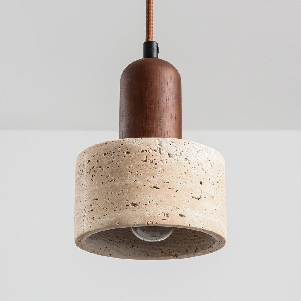 Taoka Travertine & Wood Pendant Light — 3 Lights, Linear in a room
