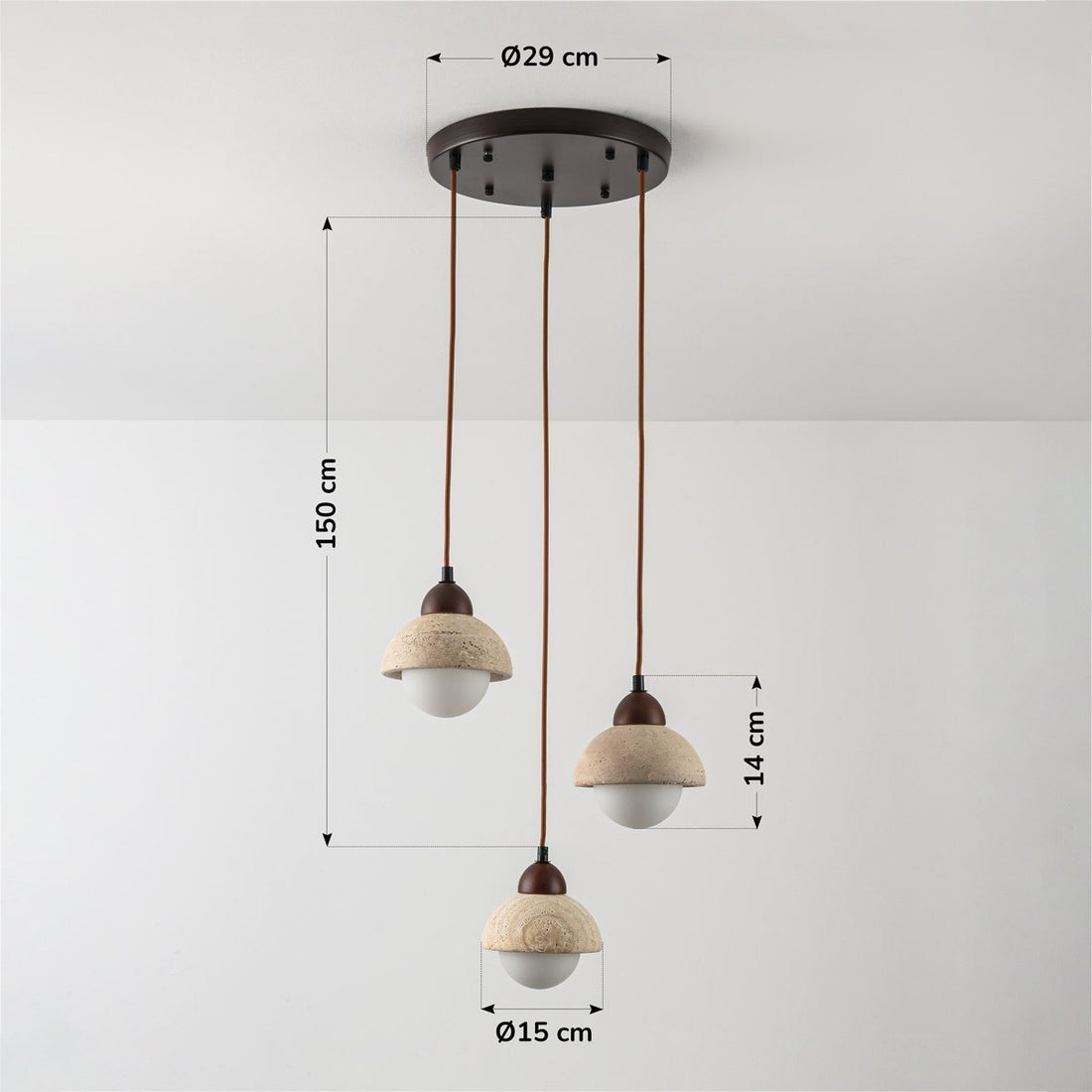 Sabbia Travertine & Glass Pendant Light — 3 Lights, Round
