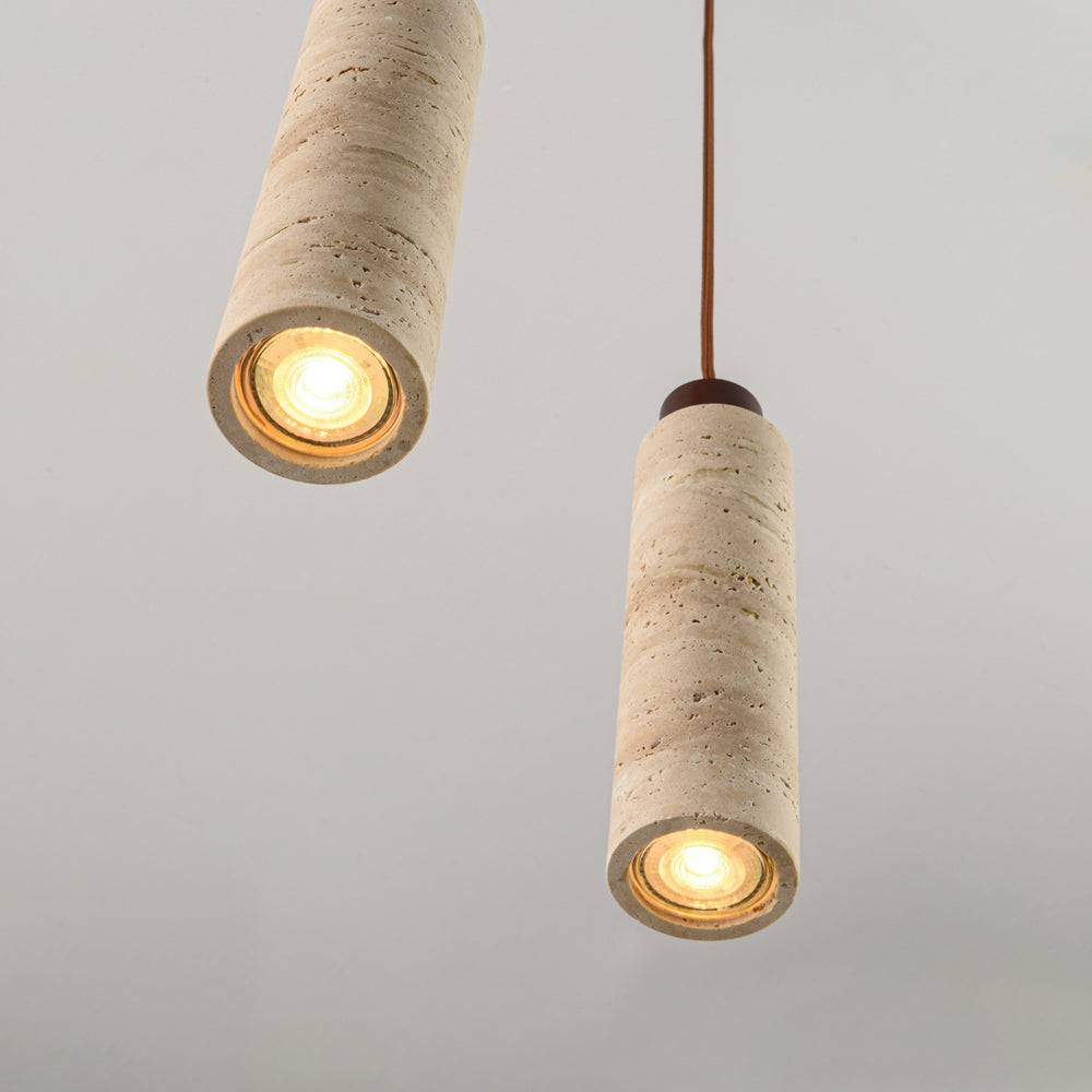 Naru Travertine & Wood Pendant Light — 4 Spots, Bulbs Included in a room
