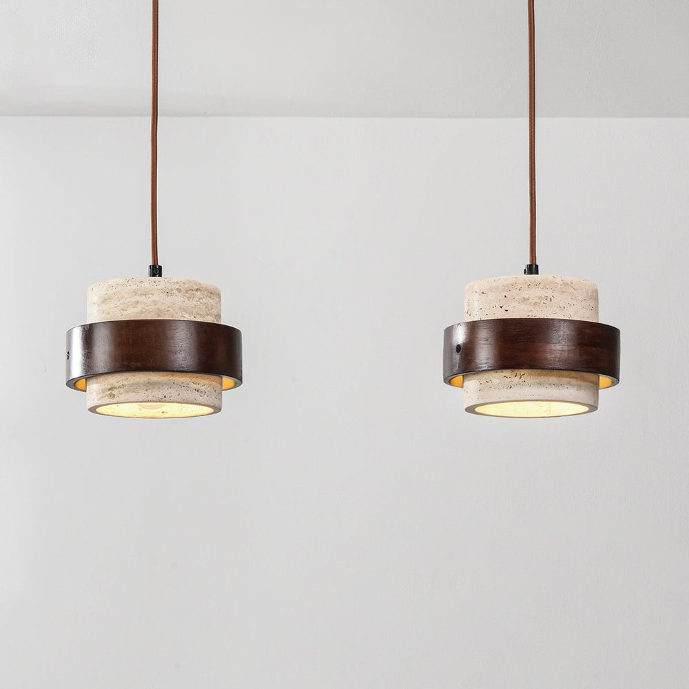 Tsumi Travertine & Wood Pendant Light — 2 Lights in a room
