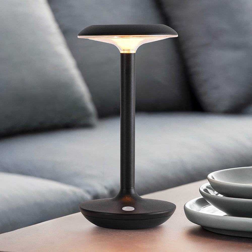 Trio Wireless Table Lamp Set — Black, Charging Station after dark