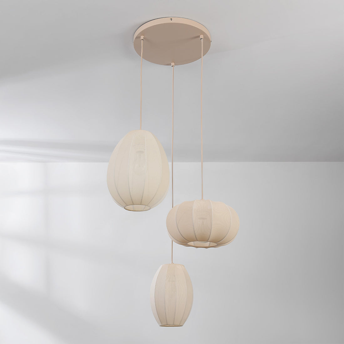 Lantana Triple Fabric Lantern Pendant Light — Warm Beige