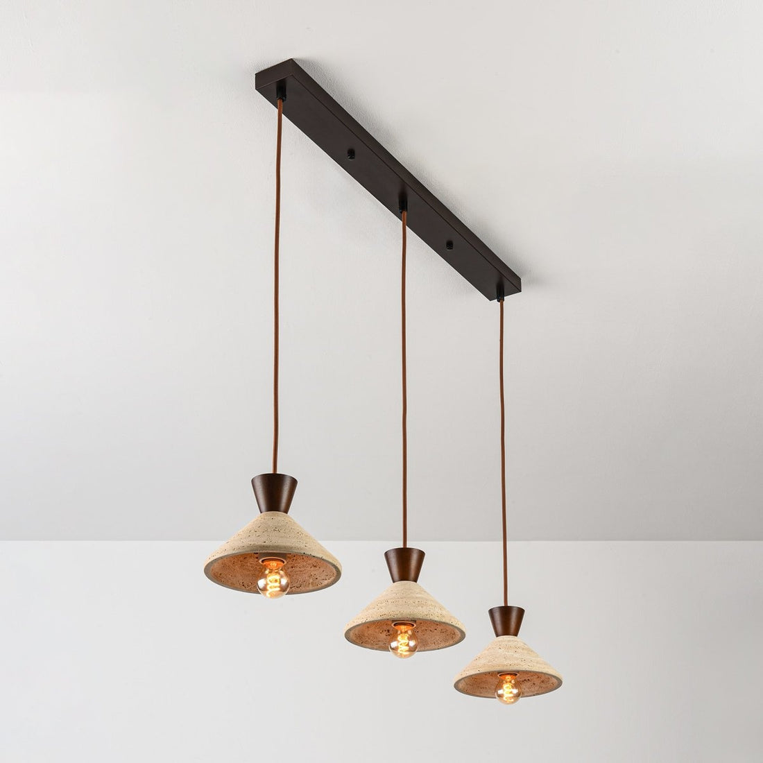 Miyo Travertine & Wood Pendant Light — 3 Lights