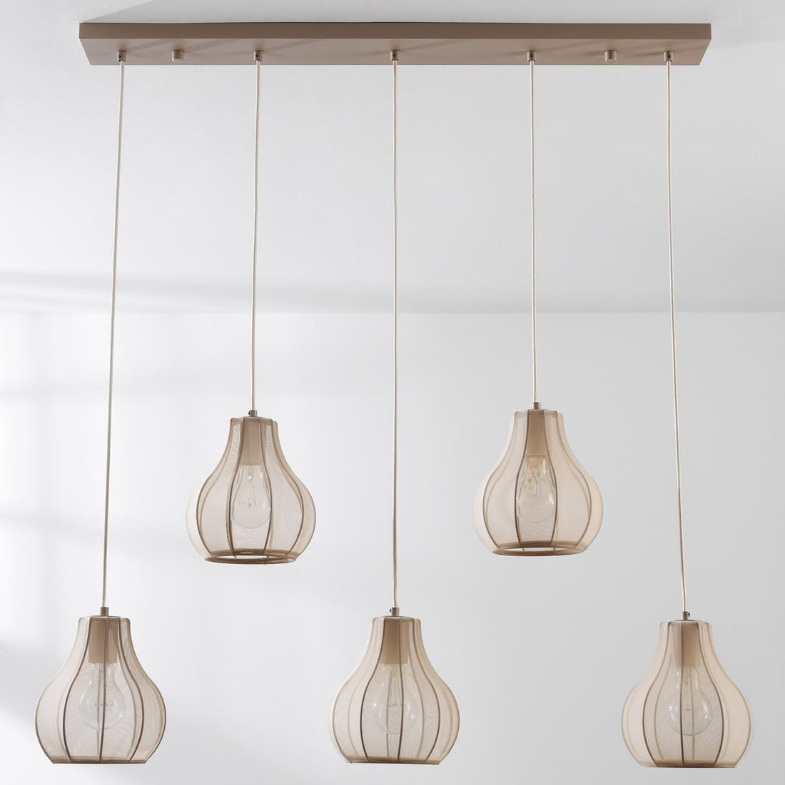 Aiko Five-Light Linen Pendant Bar — Sand Taupe