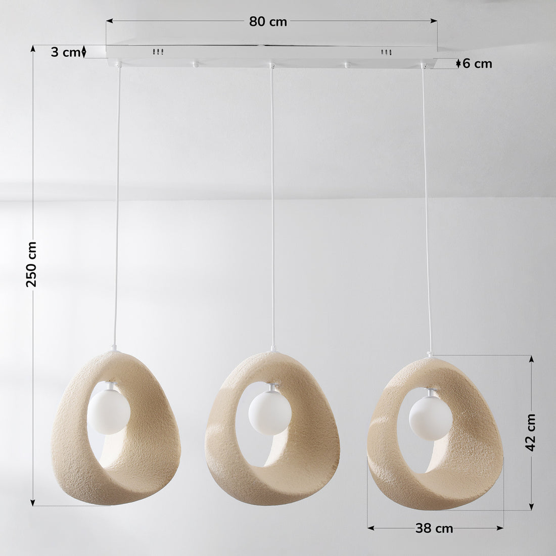 Umi Stone-Effect LED Pendant Light — 3 Lights, Linear