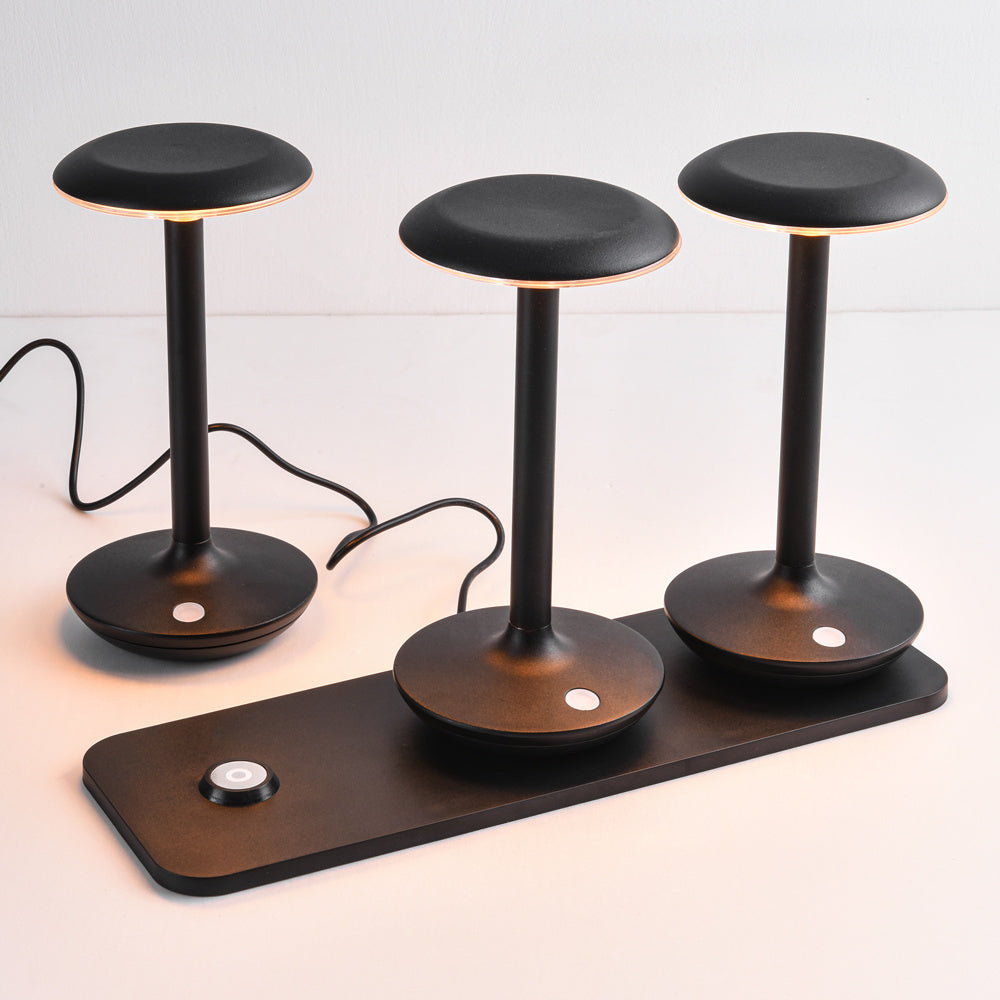 Black wireless table lamp trio set with charging station base