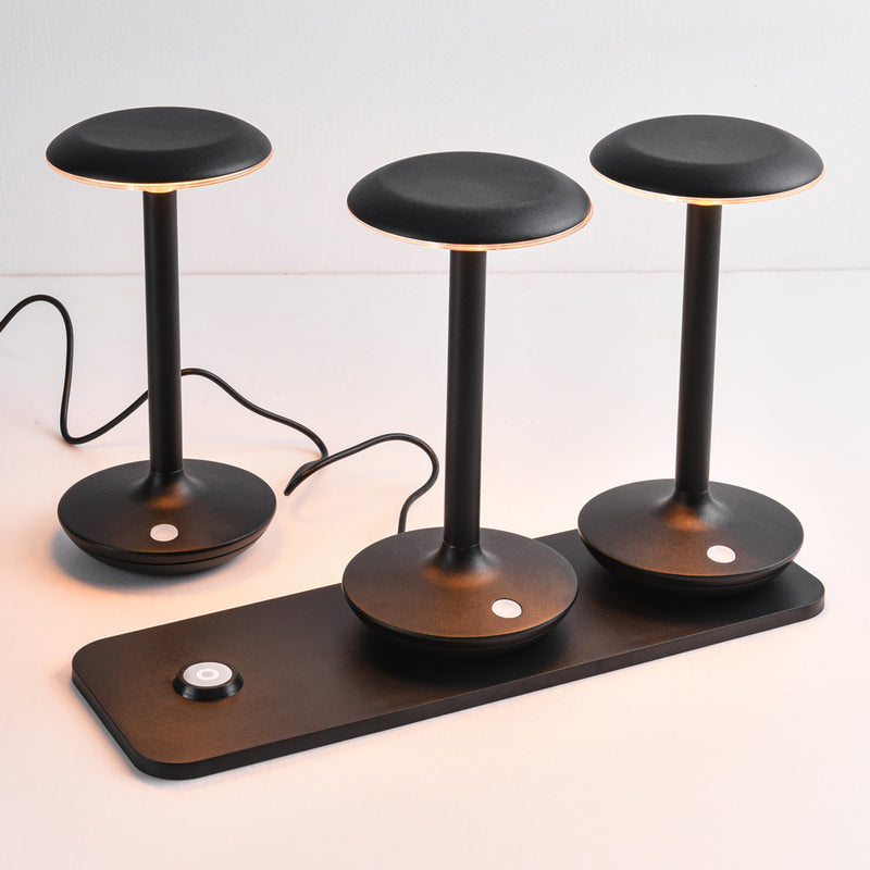 Black wireless table lamp trio set with charging station base