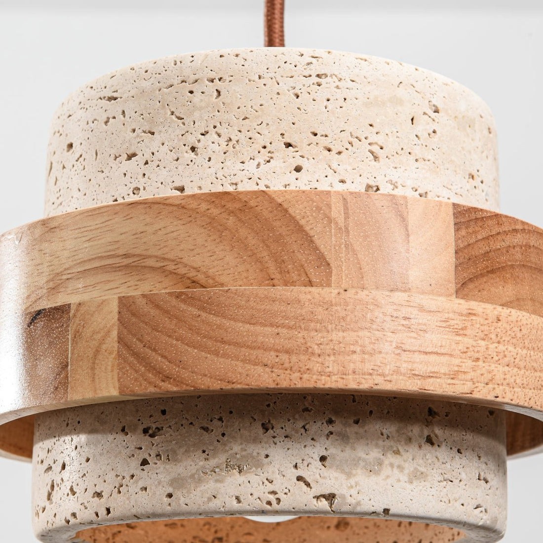 Enju Travertine & Light Wood Pendant Light — 3 Lights
