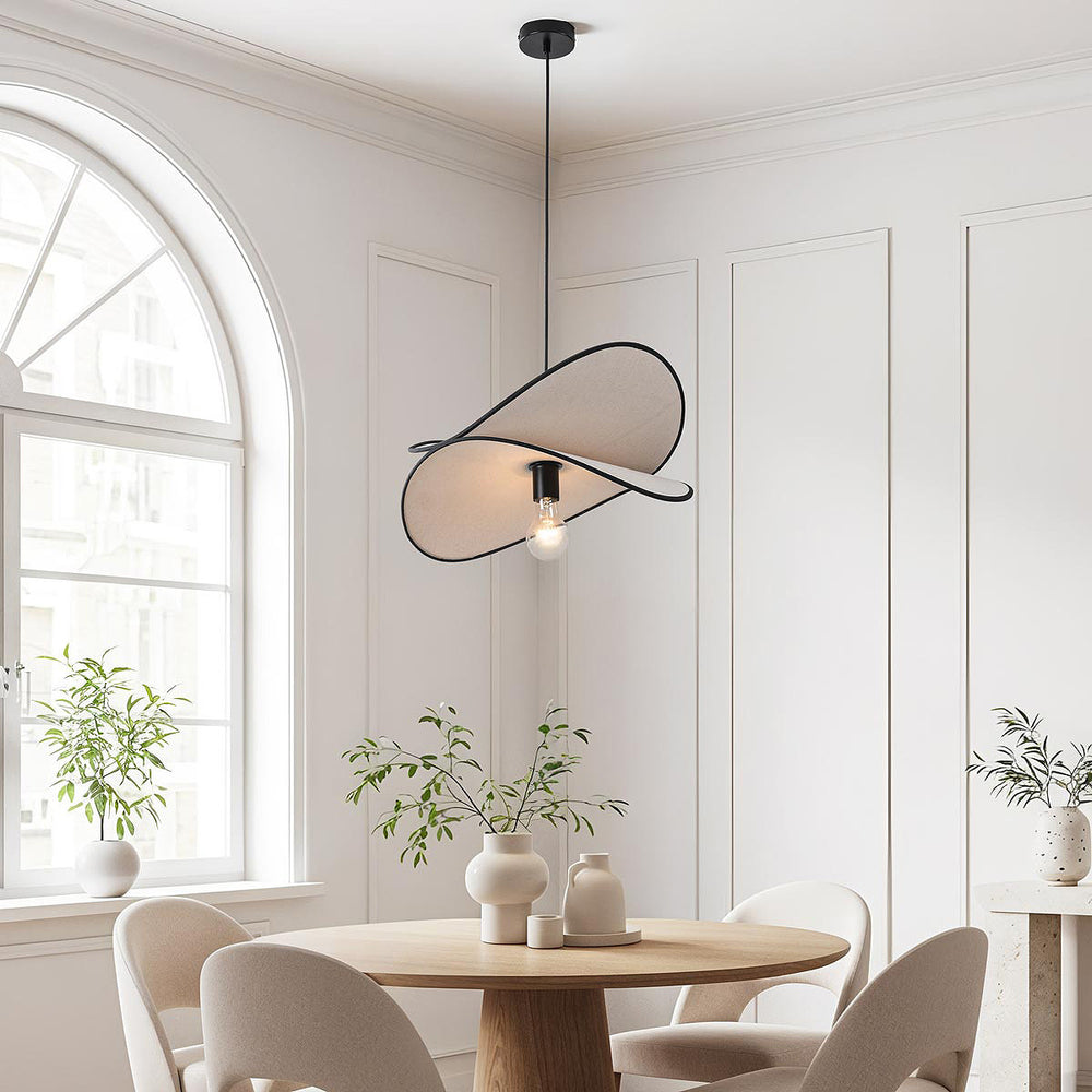 Black detail on Suki Linen Pendant Light — White & Black, 50 cm