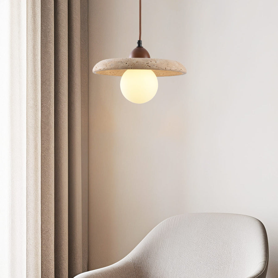 Kiyomi Travertine & Glass Pendant Light — Beige