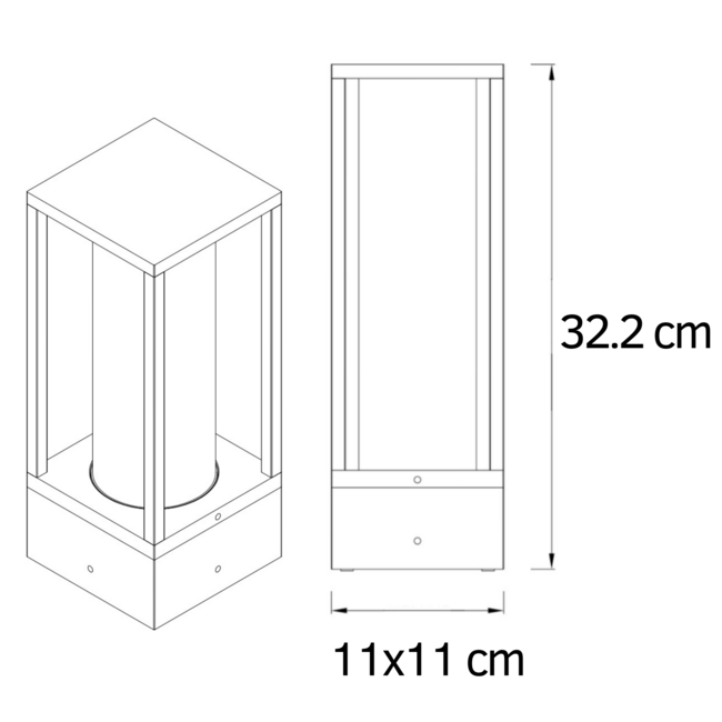 Dimensions for Ted Box Outdoor Post Aluminium Lantern — Black