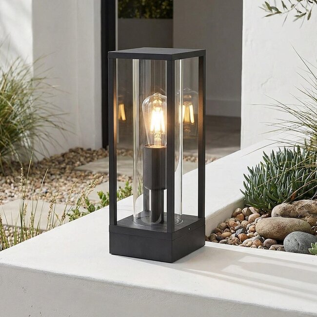 Ted industrial style outdoor lamp illuminated at night