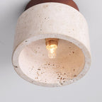 Tavira Flush Round Ceiling Light — Natural Stone, Dark Wood