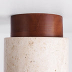 Tavira Flush Round Ceiling Light — Natural Stone, Dark Wood