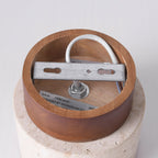 Tavira Flush Round Ceiling Light — Natural Stone, Dark Wood