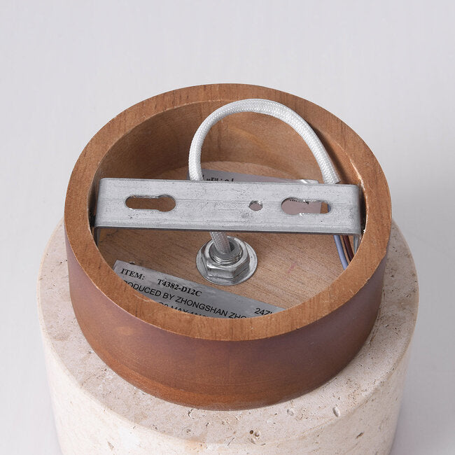 Tavira Flush Round Ceiling Light — Natural Stone, Dark Wood