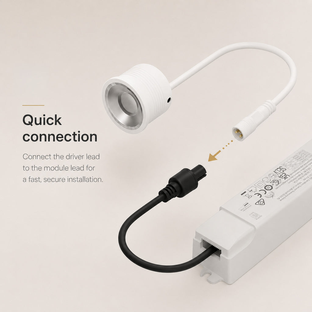 Quick-connect driver lead for the Kanto Mini plaster-in downlight module