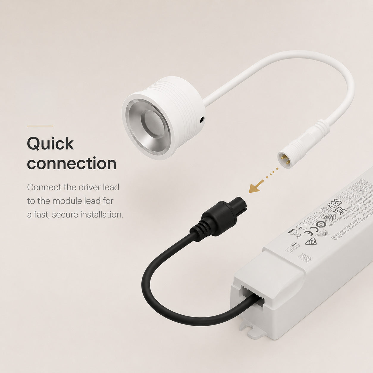 Quick-connect driver lead for the Kanto Mini plaster-in downlight module