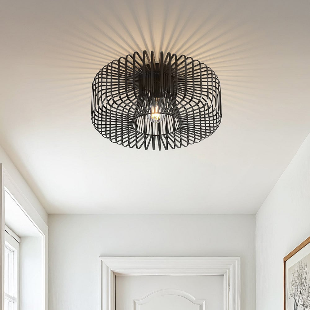 Cassio black industrial cage pendant light with metal frame