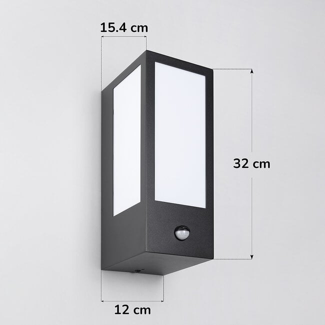 Dimensions for Lyon PIR Sensor Outdoor Wall Light — Aluminium, Black