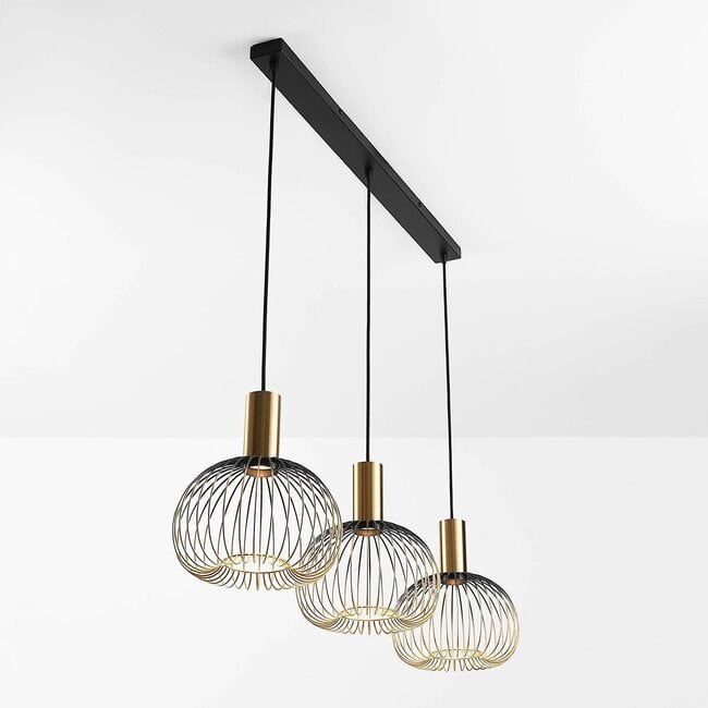 Velia 3-Light Cage Pendant Light — Black and Gold