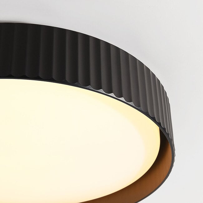 Senna Ribbed LED Flush Ceiling Light — Dimmable, Black