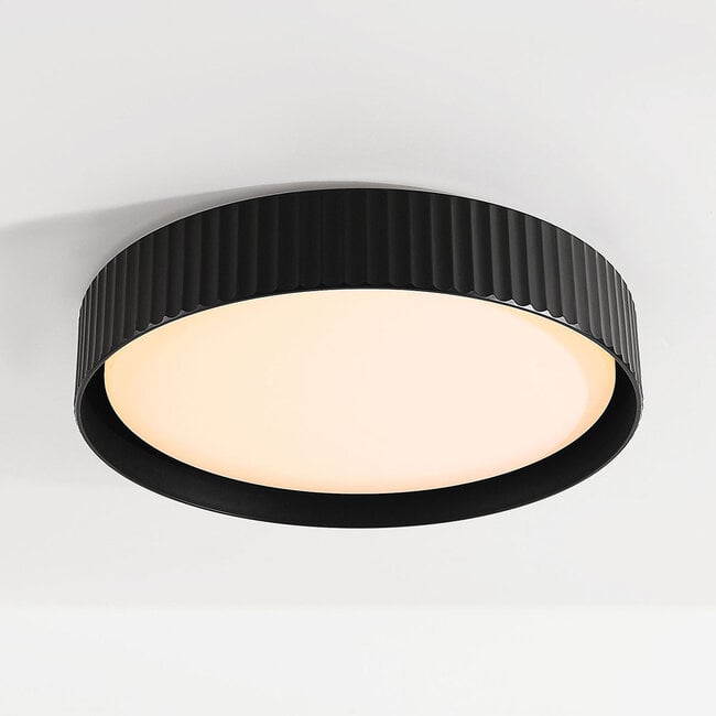 Senna Ribbed LED Flush Ceiling Light — Dimmable, Black