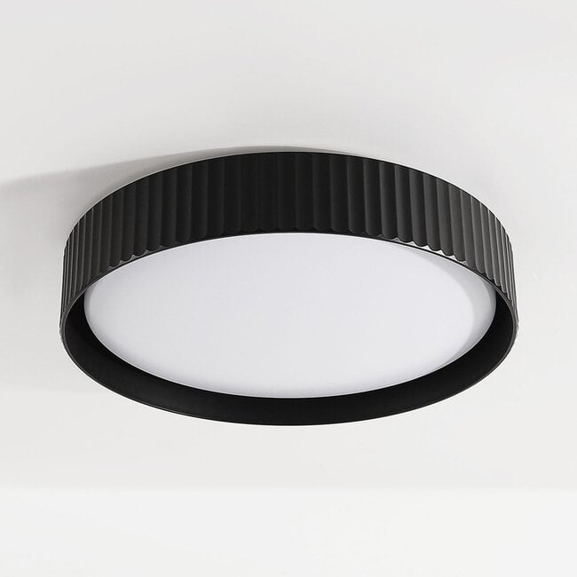 Senna Ribbed LED Flush Ceiling Light — Dimmable, Black
