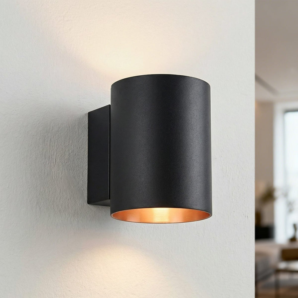 black with Gold detail on Jen Modern Round Up Down Wall Light — Black with Gold
