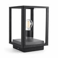 Sem black aluminium glass panel post lantern with E27 filament bulb, front view on white