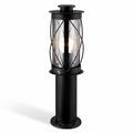 Lucia 40cm black stainless steel rustic bollard light with caged lantern head, on white