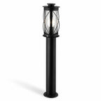 Lucia black stainless steel rustic bollard post light with caged lantern head, on white