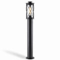 Lucia 80cm black stainless steel rustic bollard post light with caged lantern, on white