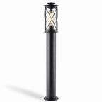 Lucia 80cm black stainless steel rustic bollard post light with caged lantern, on white