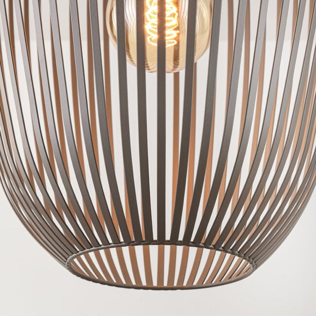 Riva Cylindrical Cage Pendant Light — Metal, Light Grey