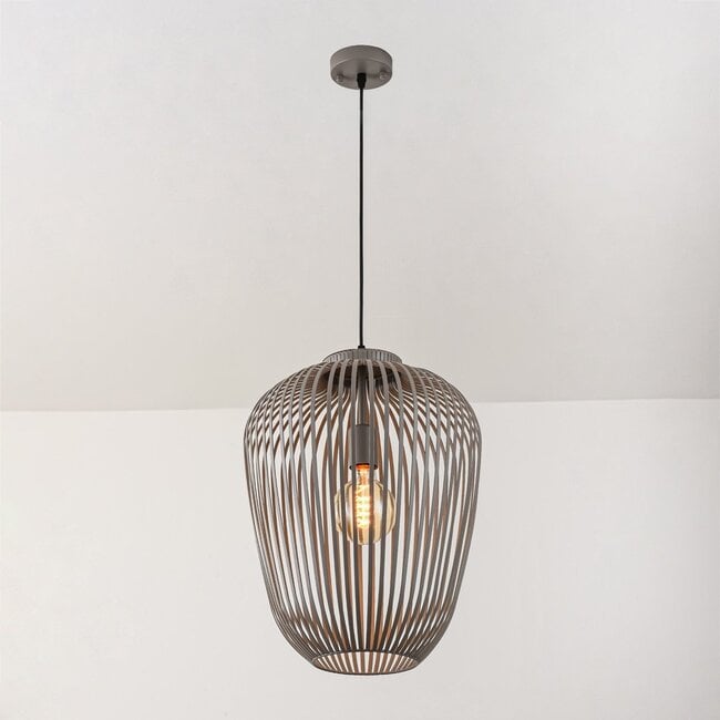 Riva Cylindrical Cage Pendant Light — Metal, Light Grey