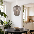 Riva cylindrical cage pendant light in light grey metal finish