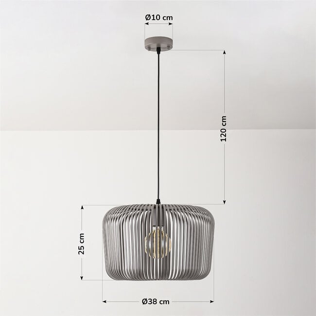 Dimensions for Raina Open Sphere Pendant Light — Metal, Light Grey