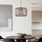 Raina open sphere pendant light in light grey finish hanging from ceiling