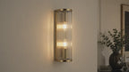 Halo 2-Light Ribbed Wall Sconce — Glass, Antique Brass