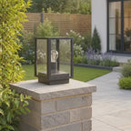 Sem Glass Panel Post Aluminium Lantern — Black