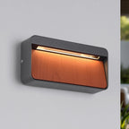 Loren LED outdoor wall light in anthracite grey with natural wood accent mounted on exterior wall