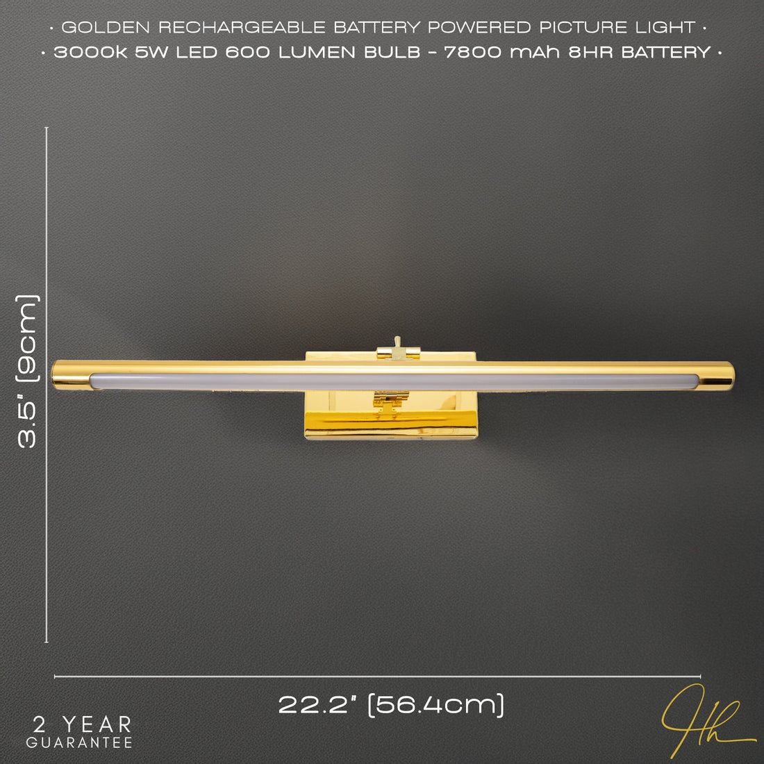 Lyra Rechargeable Picture Light — Polished Gold, 56cm