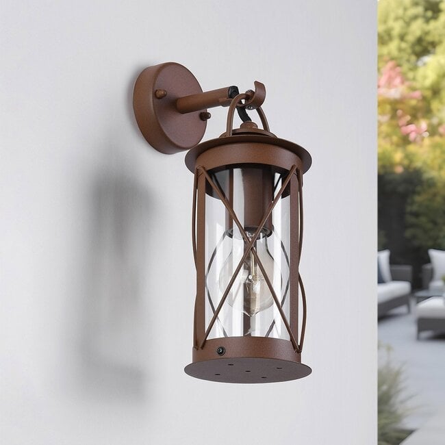 Alicia Vintage Farmhouse Wall Light — Glass, Rustic Brown