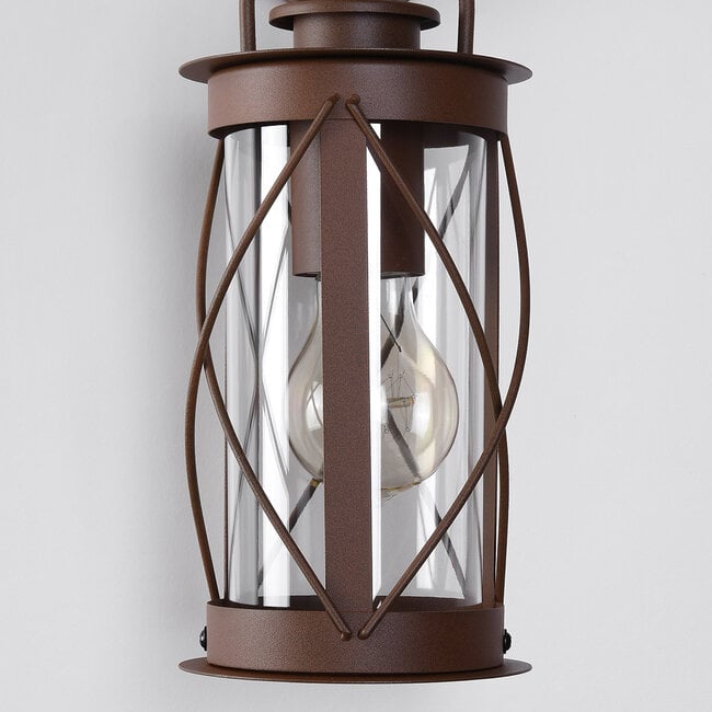 Alicia Vintage Farmhouse Wall Light — Glass, Rustic Brown